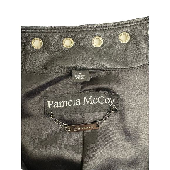 Excellent Cond. Black Leather Women’s Size Medium Pamela McCoy Zip Moto Jacket0 - Picture 2 of 6